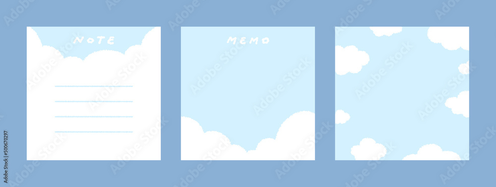 Set of cute sky notepad hand drawn vector illustration. Template paper for sticker note, memo. Cartoon style. Isolated on white. Set of cute sky notepad hand drawn vector illustration. Template paper for sticker note, memo. Cartoon style. Isolated on white.