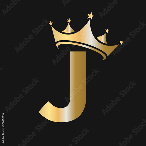 Letter J Crown Logo. Crown Logo on Letter J Vector Template for Beauty, Fashion, Star, Elegant, Luxury Sign