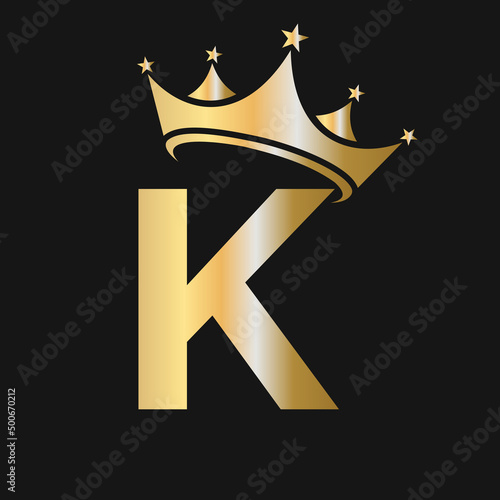Letter K Crown Logo. Crown Logo on Letter K Vector Template for Beauty, Fashion, Star, Elegant, Luxury Sign
