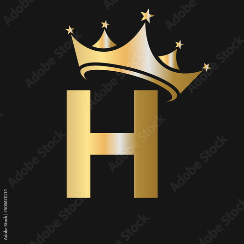 Letter H Crown Logo. Crown Logo on Letter H Vector Template for Beauty, Fashion, Star, Elegant, Luxury Sign