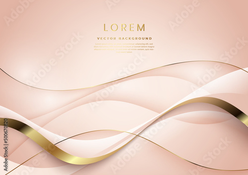 Abstract 3d template rose gold background with gold lines curved wavy sparking with copy space for text. Luxury style.