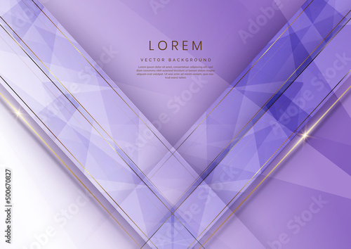 Abstract luxury white and soft purple elegant geometric diagonal overlay layer background with golden lines.