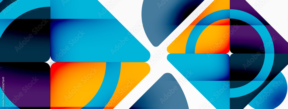 Creative geometric wallpaper. Minimal abstract background. Triangles and circles composition vector illustration for wallpaper banner background or landing page Creative geometric wallpaper. Minimal abstract background. Triangles and circles composition vector illustration for wallpaper banner background or landing page