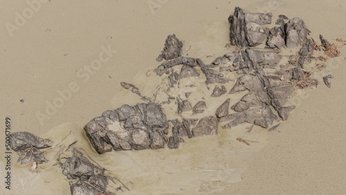 Sand Beach with Rocks