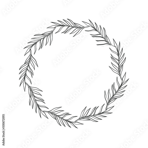 Palm leaves wreaths. Vector wreath with line art palm leaves. Modern botanical wreath.
