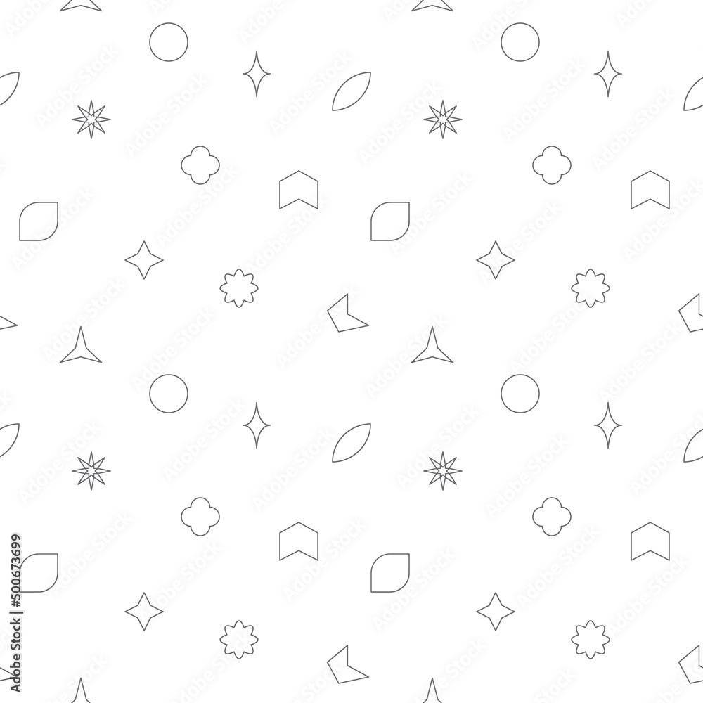 Seamless pattern with shape and symbol icon on white background. Included the icons as elements, circle, square, triangle, cross, rectangle, pentagon, hexagon, star, octagon And Other Elements. Seamless pattern with shape and symbol icon on white background. Included the icons as elements, circle, square, triangle, cross, rectangle, pentagon, hexagon, star, octagon And Other Elements.