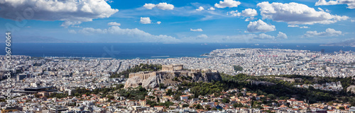 Athens, Greece. Acropolis and Parthenon temple. Ancient ruins and cityscape, panorama aerial view