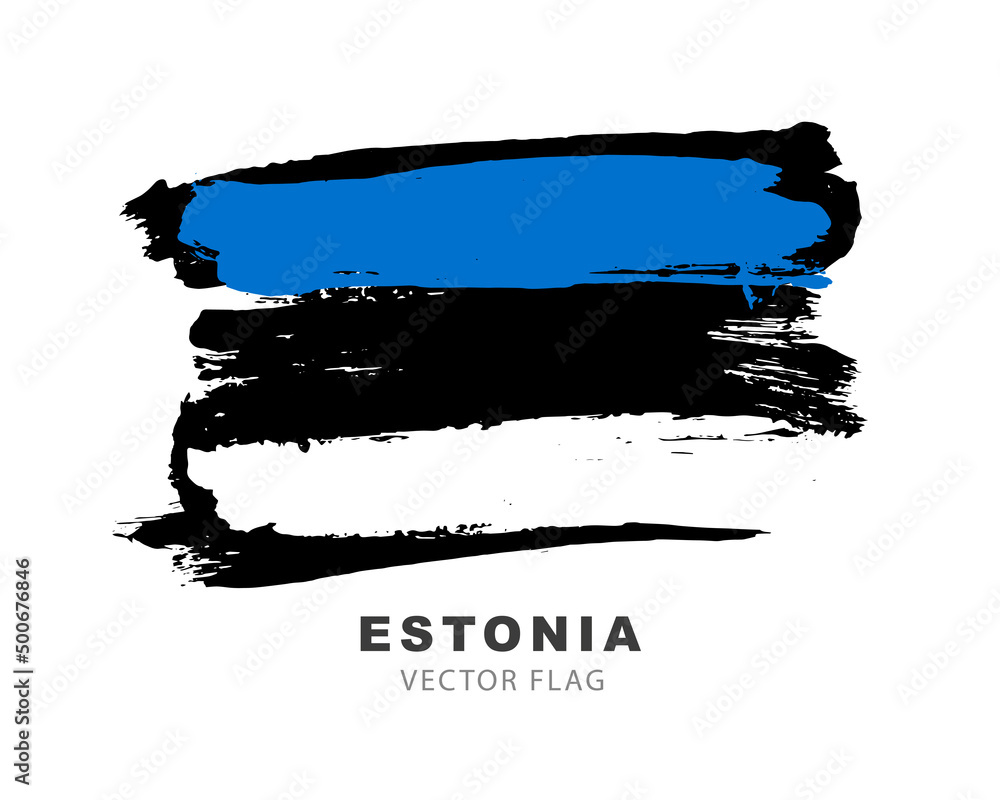 Flag of Estonia. Colored brush strokes drawn by hand. Vector illustration isolated on white background.