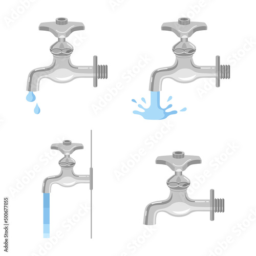 水道の蛇口から出る水のイラスト（単水栓・4種類）