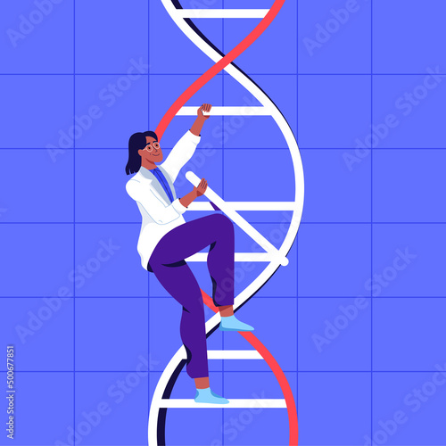 Human DNA, chromosome sequence. Character design. Flat vector illustration.