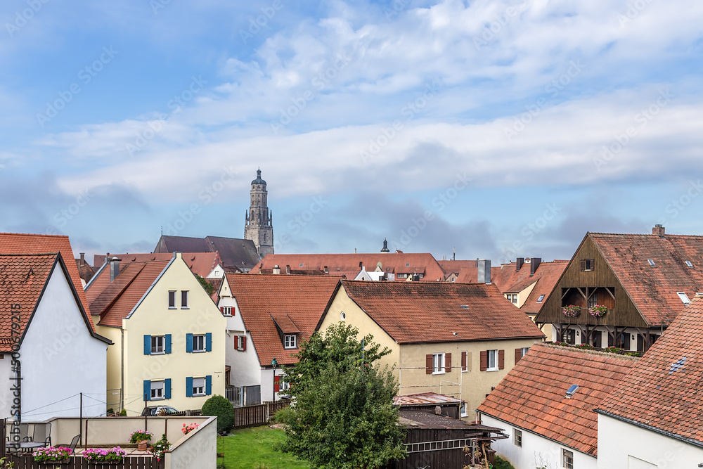 Nördlingen, Germany. Tiled roofs and cathedral tower