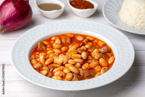 Turkish foods; dried bean, Beans with minced meat (kuru fasulye)