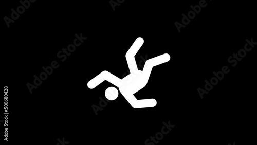 White picture of falling man on a black background. wet floor sign. Distortion liquid style transition icon for your project. 4K video animation for motion graphics and compositing. photo