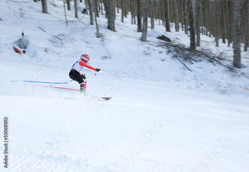 young athlete in a special slalom competition, Italy
