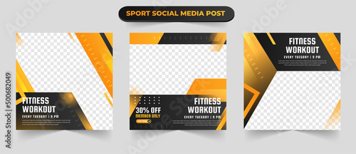Set of gym fitness and training sports for social media post banner and promotional flyer template design