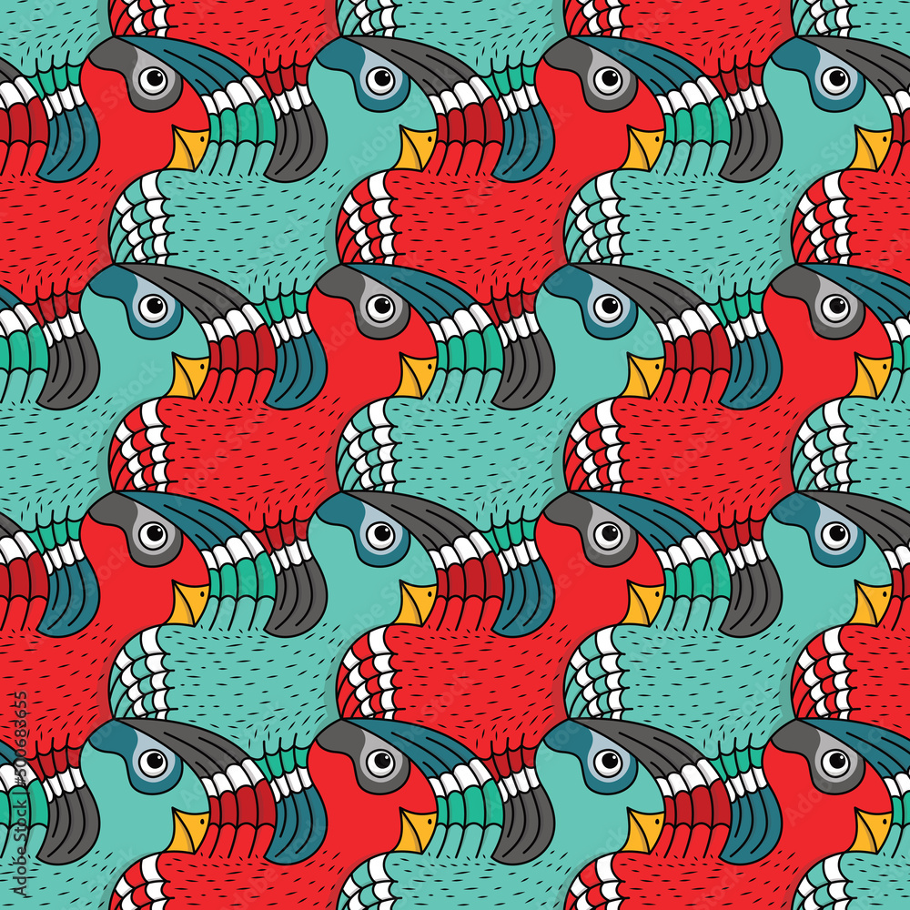 Red and Green Parrots Tessellation Pattern