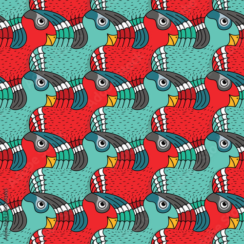 Obraz na płótnie Red and Green Parrots Tessellation Pattern w salonie
