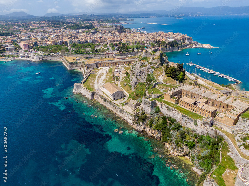 Aerial view of Old Fortress  in corfu island, Greece