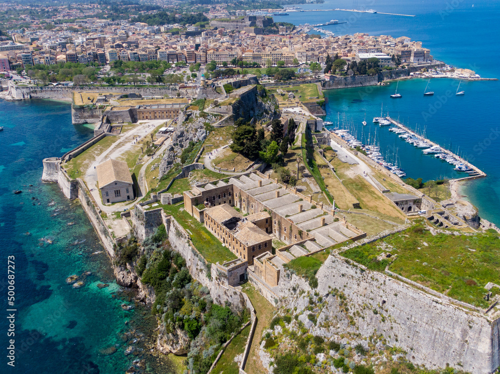 Aerial view of Old Fortress  in corfu island, Greece