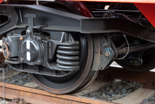 Railway wheel wagon, train brake, transport concept