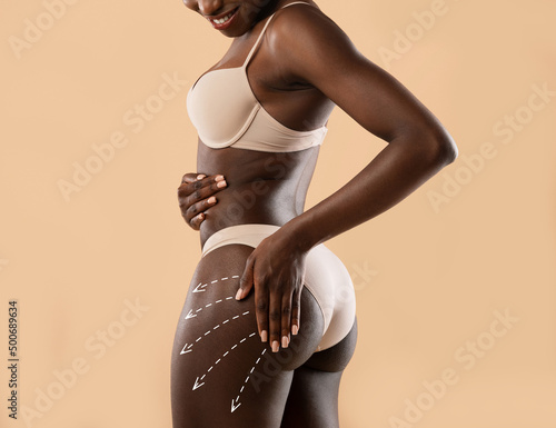 Young black lady in underwear touching her beautiful buttocks