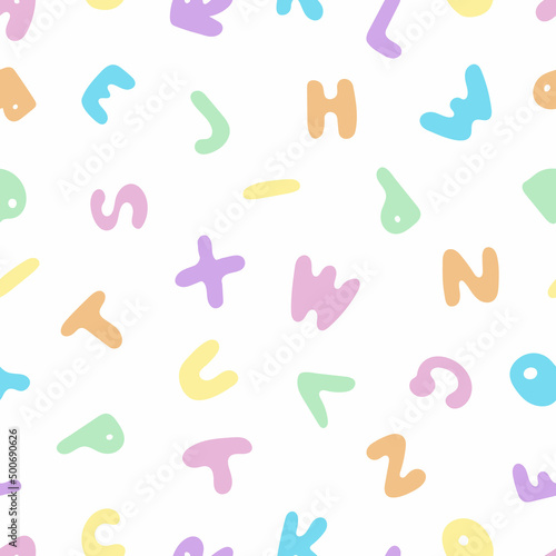 Seamless Pattern With Pastel Colored English Hand-Drawn Letters.