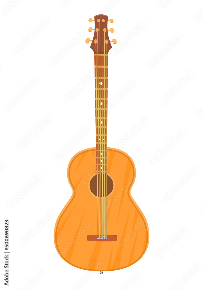Icon of musical instrument, acoustic wooden yellow guitar. Symbol, icon for web site, mobile applications, games