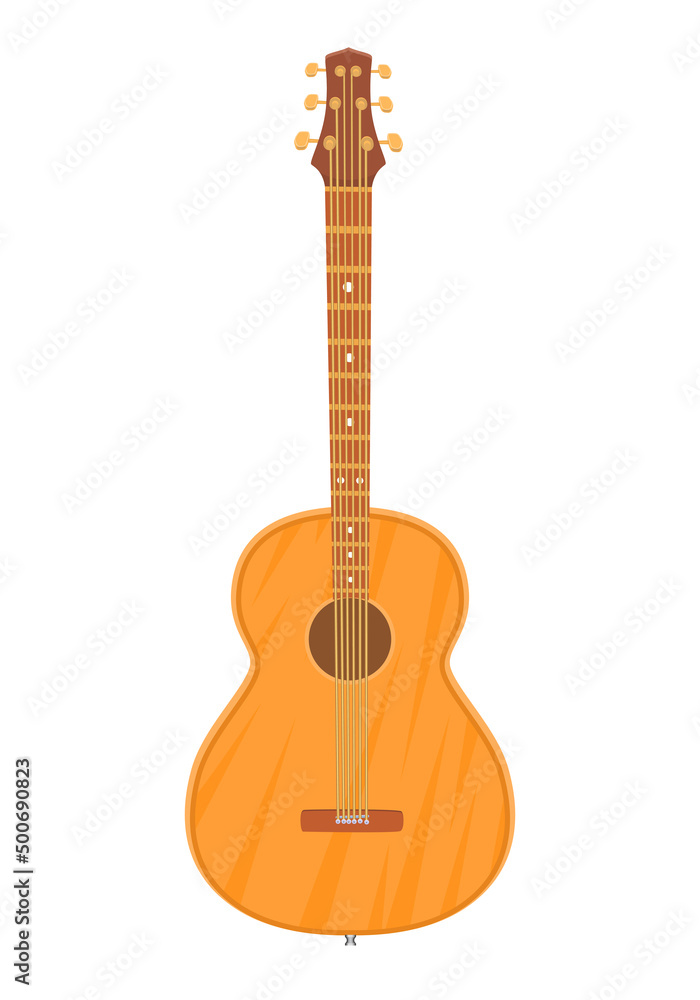 Naklejka premium Icon of musical instrument, acoustic wooden yellow guitar. Symbol, icon for web site, mobile applications, games