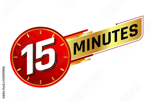 15 minutes isolated on white background. Time concept. Vector illustration.