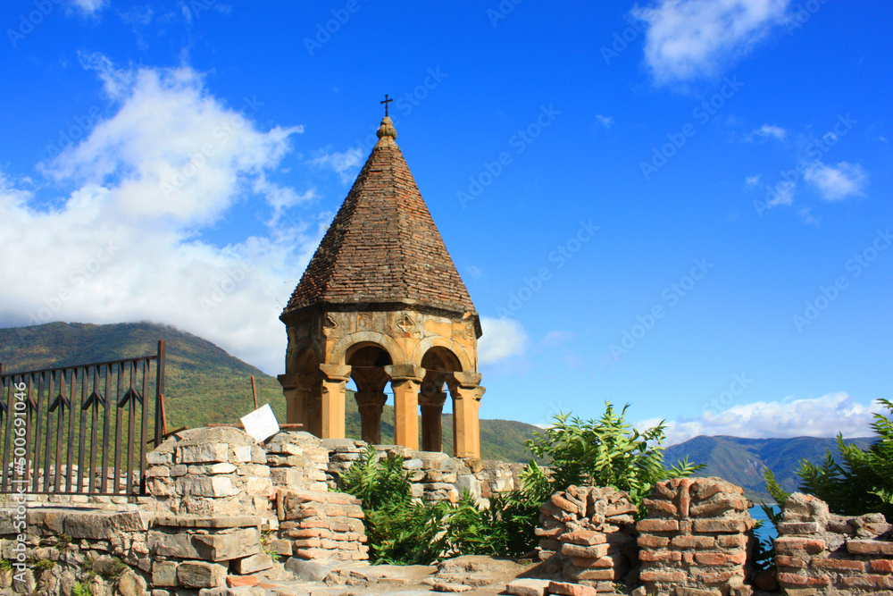 Tower of the Ananuri Fortress with lake in Georgia	
