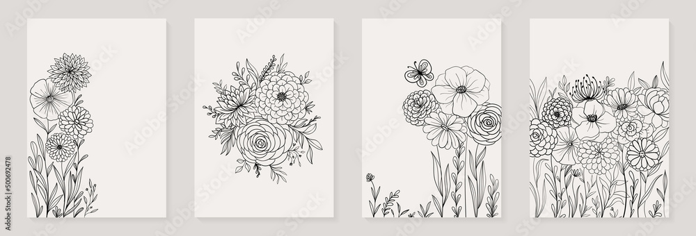 Creative minimalist hand painted Abstract art background with Hand Drawn doodle Scribble floral plants. Design for wall decoration, postcard, poster or brochure