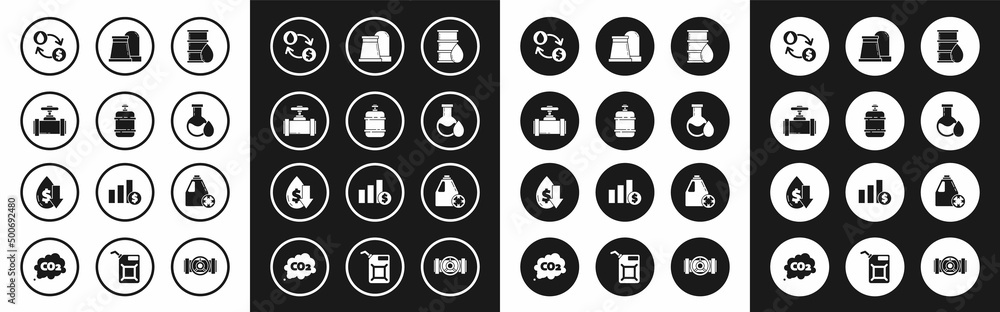 Set Barrel oil, Industry metallic pipes and valve, Oil exchange, water transfer, convert, petrol test tube, industrial factory building, Antifreeze canister and Drop crude price icon. Vector Set Barrel oil, Industry metallic pipes and valve, Oil exchange, water transfer, convert, petrol test tube, industrial factory building, Antifreeze canister and Drop crude price icon. Vector