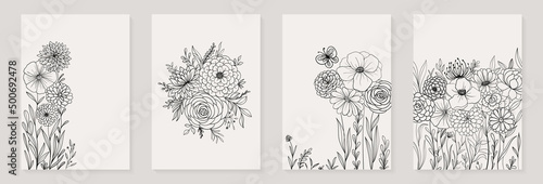 Creative minimalist hand painted Abstract art background with Hand Drawn doodle Scribble floral plants. Design for wall decoration, postcard, poster or brochure