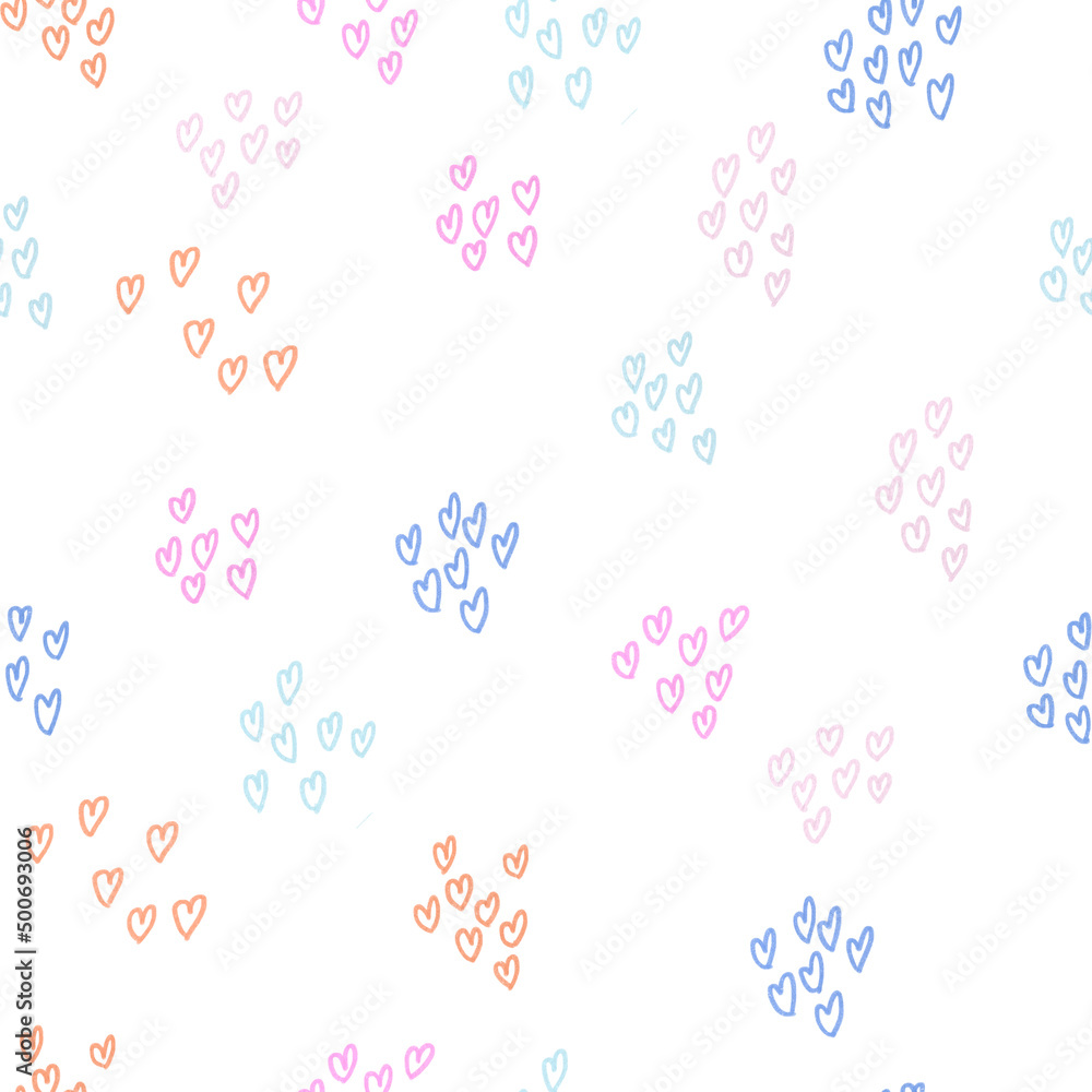 Seamless watercolor heart pattern. Repeated abstract texture