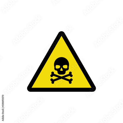 Danger symbol, poison or chemicals, toxic hazard. Skull and crossbones in a yellow triangle. Death warning, chemical hazard. Vector icon isolated on white background