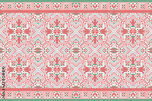 Pattern azulejo floor tiles. Abstract geometric background Vector illustration, seamless pink color mediterranean pattern  Portuguese floor tiles azulejo design. Floor cement talavera tiles