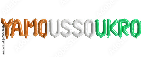 3d illustration of Yamoussoukro capital balloons with Ivory Coast flags color isolated on white photo