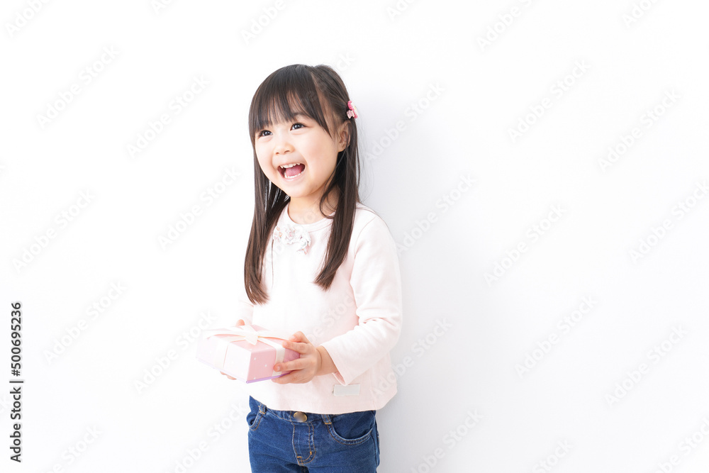 Girl pass the gift with a smile Girl pass the gift with a smile