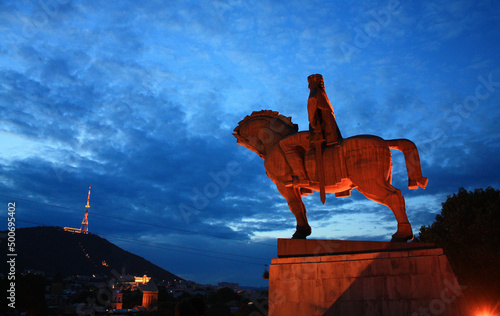 Statue of King Vakhtang Gorgasali in Tbilisi, Georgia photo