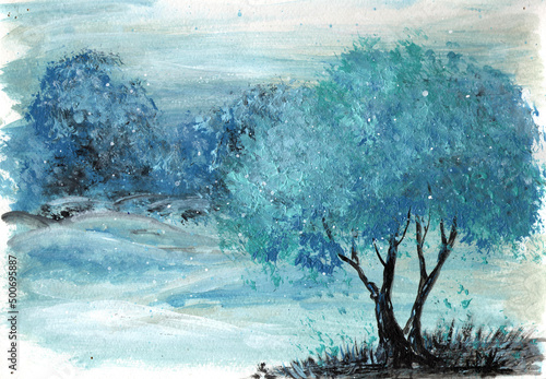 art illustration oil painting : winter landscape