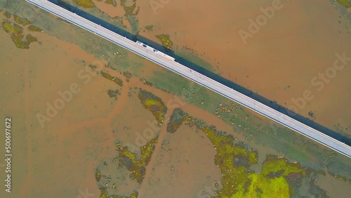 Aerial view over large wetlands in Thale Noi, Phatthalung, Thailand. 4K drone
 photo