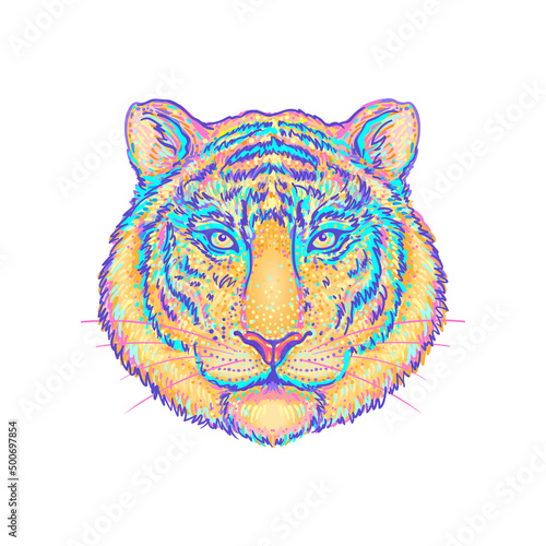 Patterned ornate tiger head. African, Indian, totem, tattoo, sticker design. ...