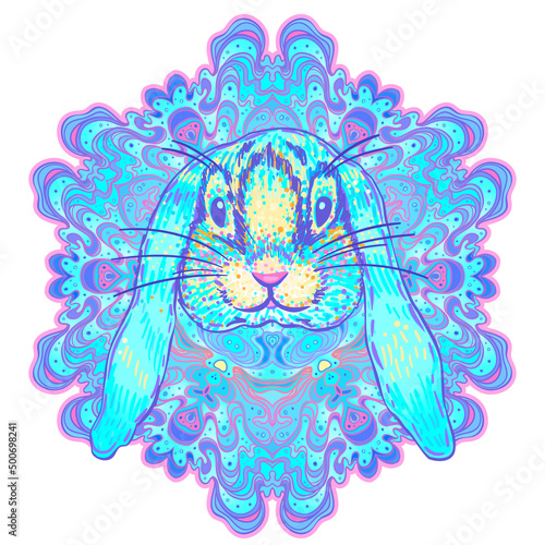 Hand drawn rabbit over mandala pattern, isolated vector illustration. Tattoo ...