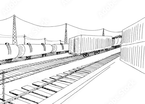 Cargo train station platform graphic train sketch illustration vector