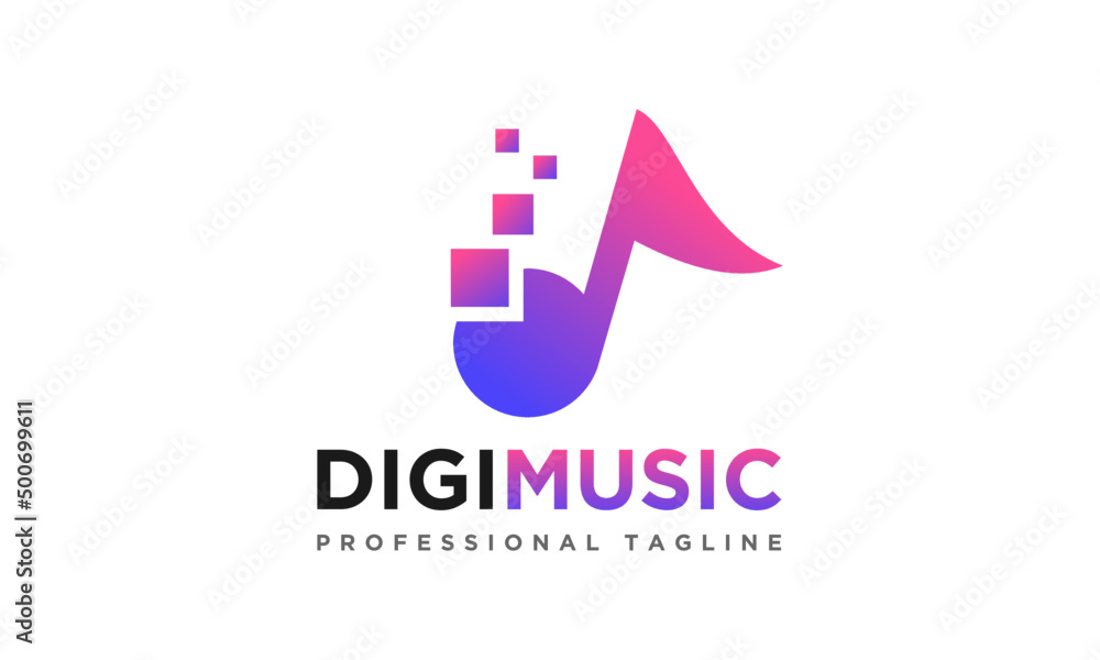 Digital Music Technology Logo vector icon symbol illustration. This is so modern logo with musical note symbol & data information for technology based music app. Perfect for your sound audio company.