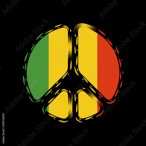 Rasta flag with a silhouette peace symbol. Vector colored background. photo