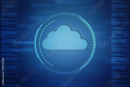 2d illustration of Cloud computing, Digital Cloud computing Concept background. Cyber technology, internet data storage, database and data server concept