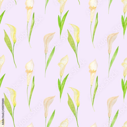Fototapeta Naklejka Na Ścianę i Meble -  Watercolor calla lilies hand drawn seamless patterns