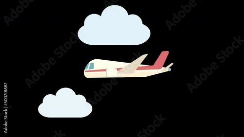 シンプルでかわいい飛行機のアニメーション 黒背景
