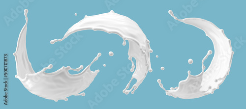Fotografie, Obraz 3d illustration, milk splash set with assorted shapes